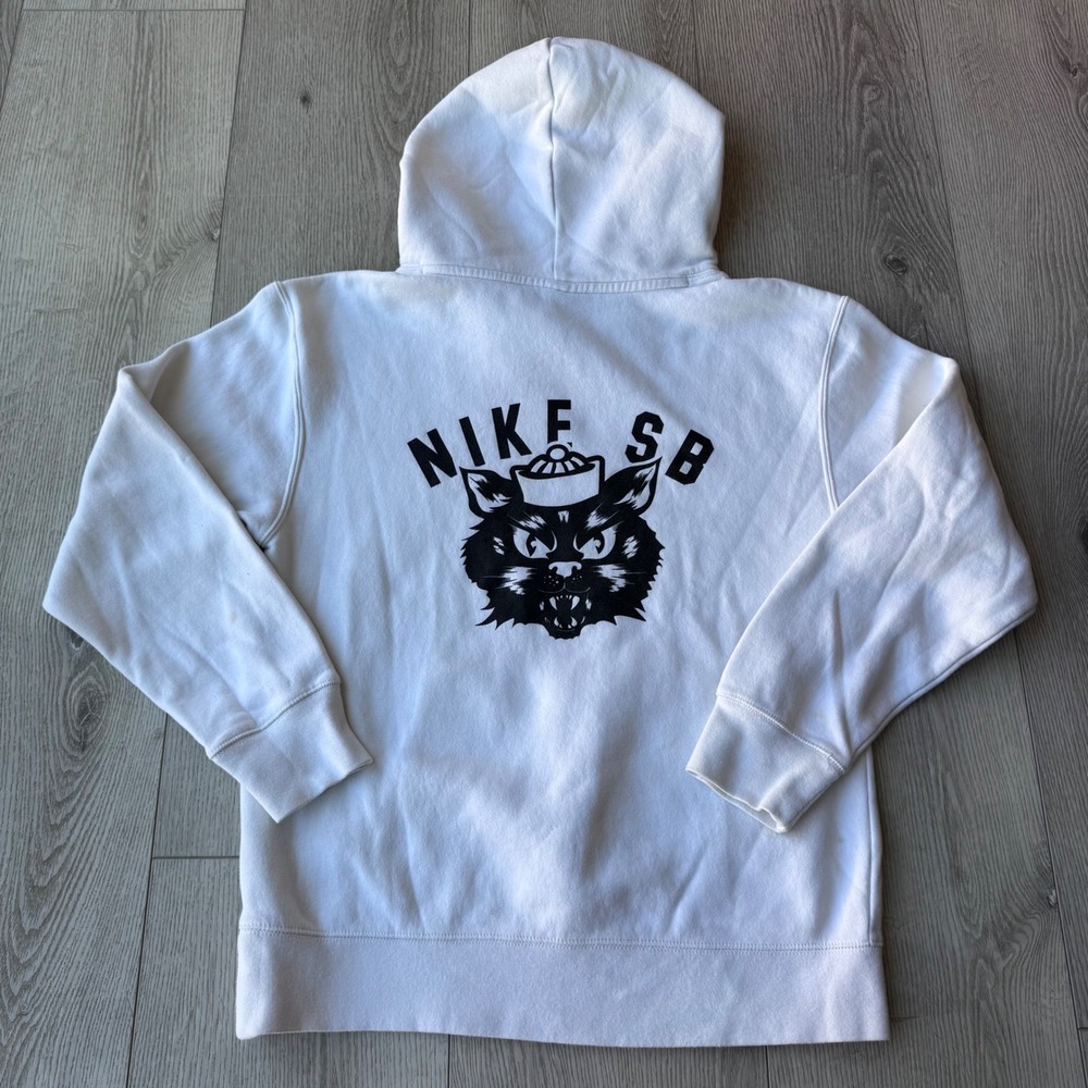 Nike SB Sailor Cat Graphic Hoodie Mens Small White Skateboarding Pullover